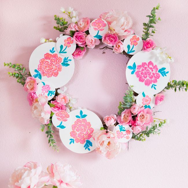 floral painted wood circle spring wreath