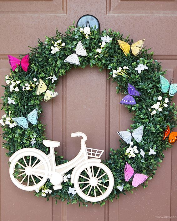 spring wreath ideas bicycle and butterfly wreath
