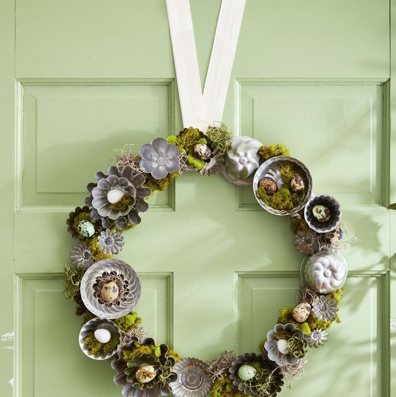 moss wreath on green door