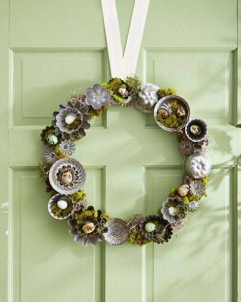 moss wreath on green door