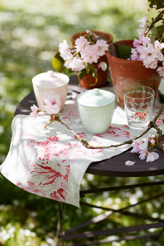 Tablecloth, Pink, Teacup, Flower, Spring, Table, Textile, Linens, Tableware, Plant, 