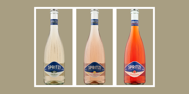 three different flavored aperitivo bottles displaying distinct colors and labels