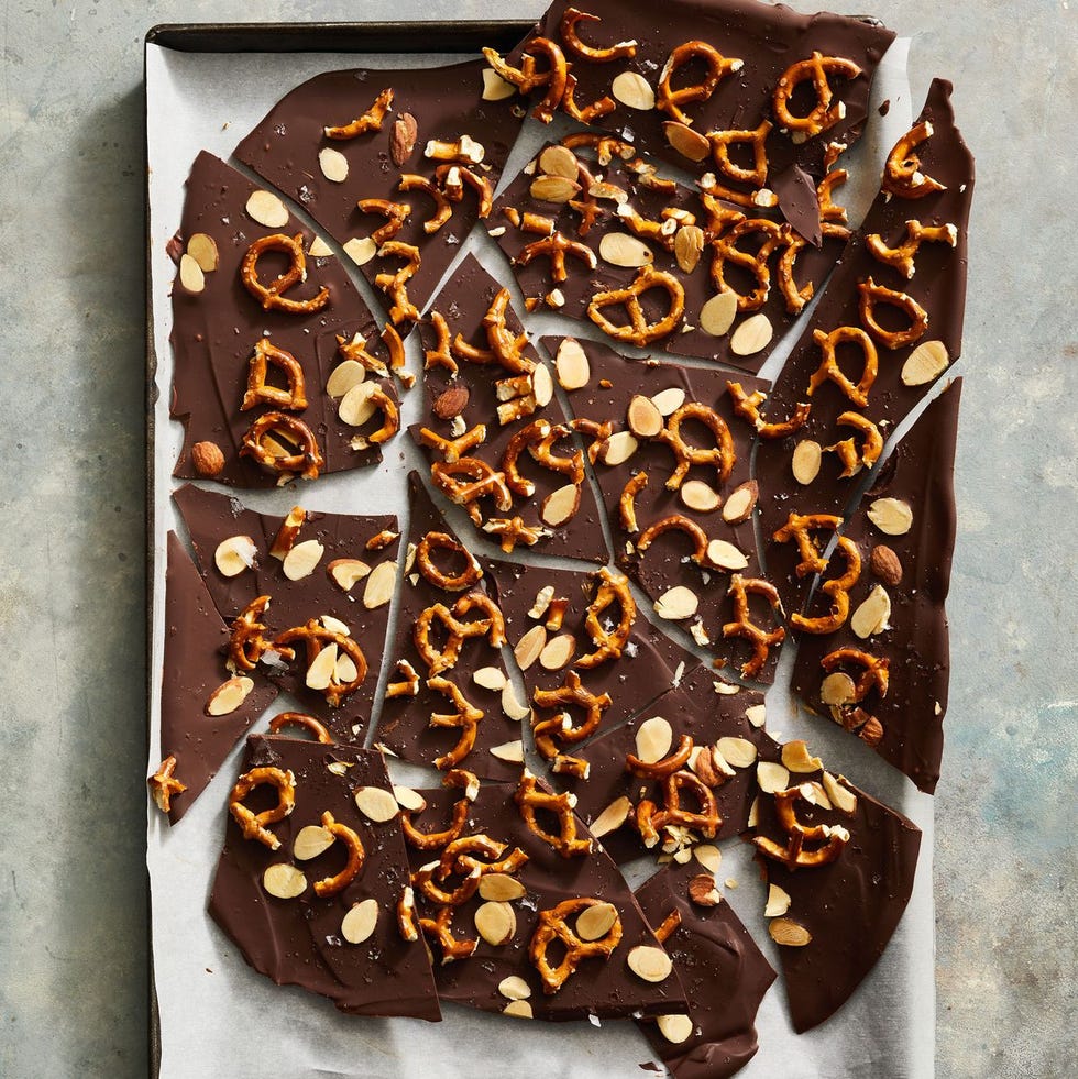 chocolate bark with pretzels and nuts