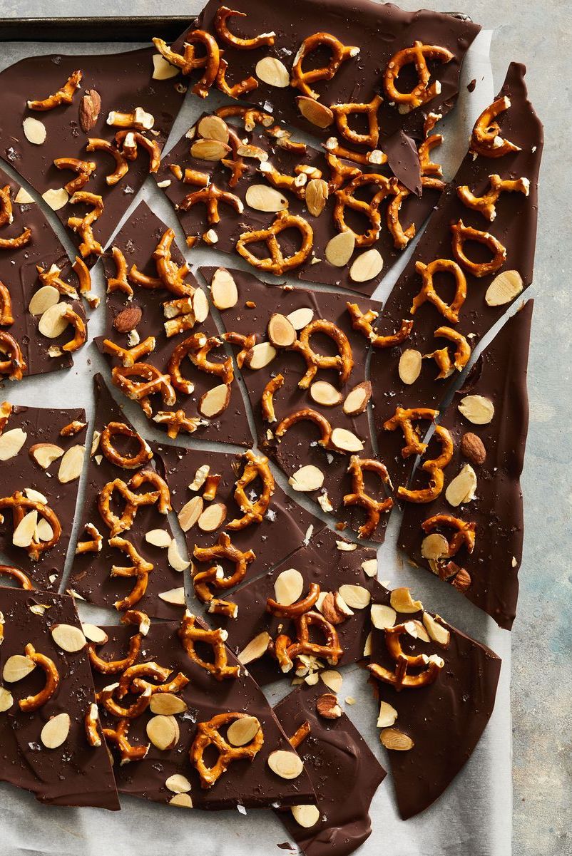 chocolate bark with pretzels and nuts
