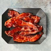 sriracha maple bacon on a dark gray platter