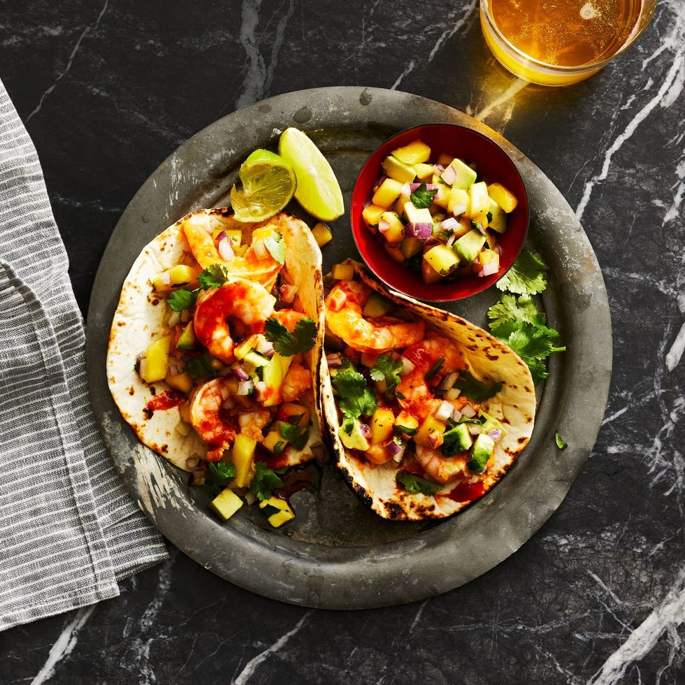 sriracha shrimp tacos with mango salsa