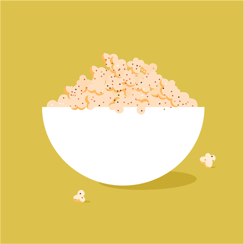 Popcorn, Illustration, Food, Cuisine, Font, Dish, Kettle corn, Vegetarian food, Breakfast cereal, Cereal, 