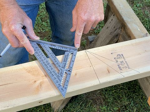 demonstrating the pivot point on a speed square