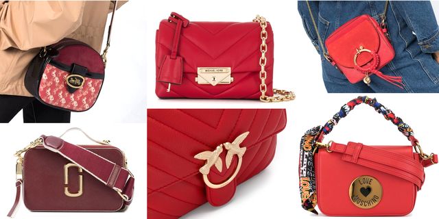 Bag, Handbag, Red, Fashion accessory, Shoulder bag, Material property, Leather, Magenta, Luggage and bags, Brand, 