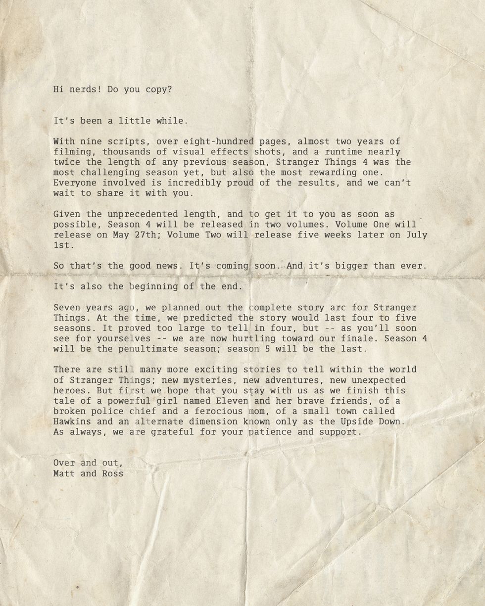 duffer brothers letter
