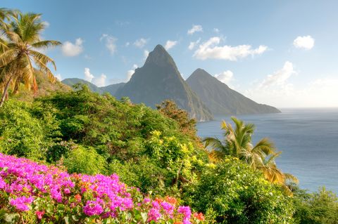 st lucia's twin pitons at sunrise