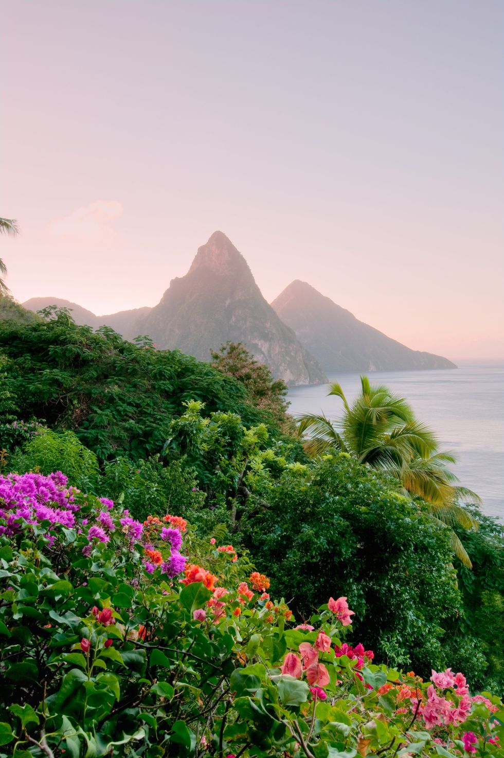 st lucia's twin pitons at sunset