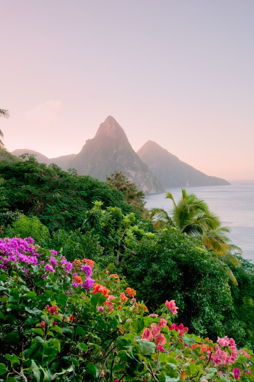 st lucia's twin pitons at sunset