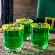 st patricks day drinks green shots with gold rim