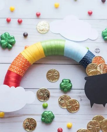 St. Patrick's Day Wreath Quick and Easy Rainbow Wreath