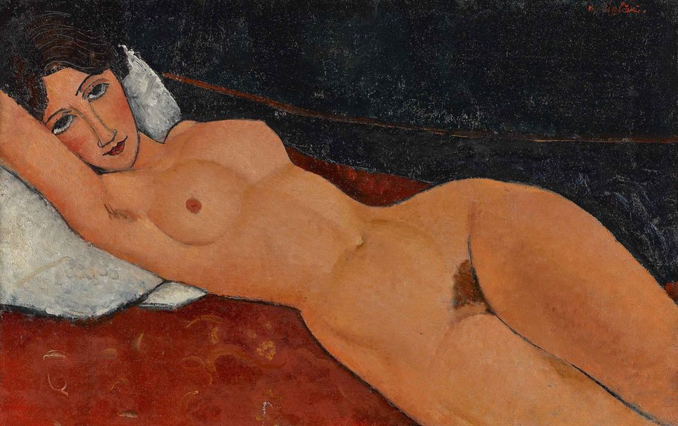 amedeo modigliani, reclining nude on a white cushion, 1917, nudi modigliani, staatsgalerie stuttgart﻿﻿