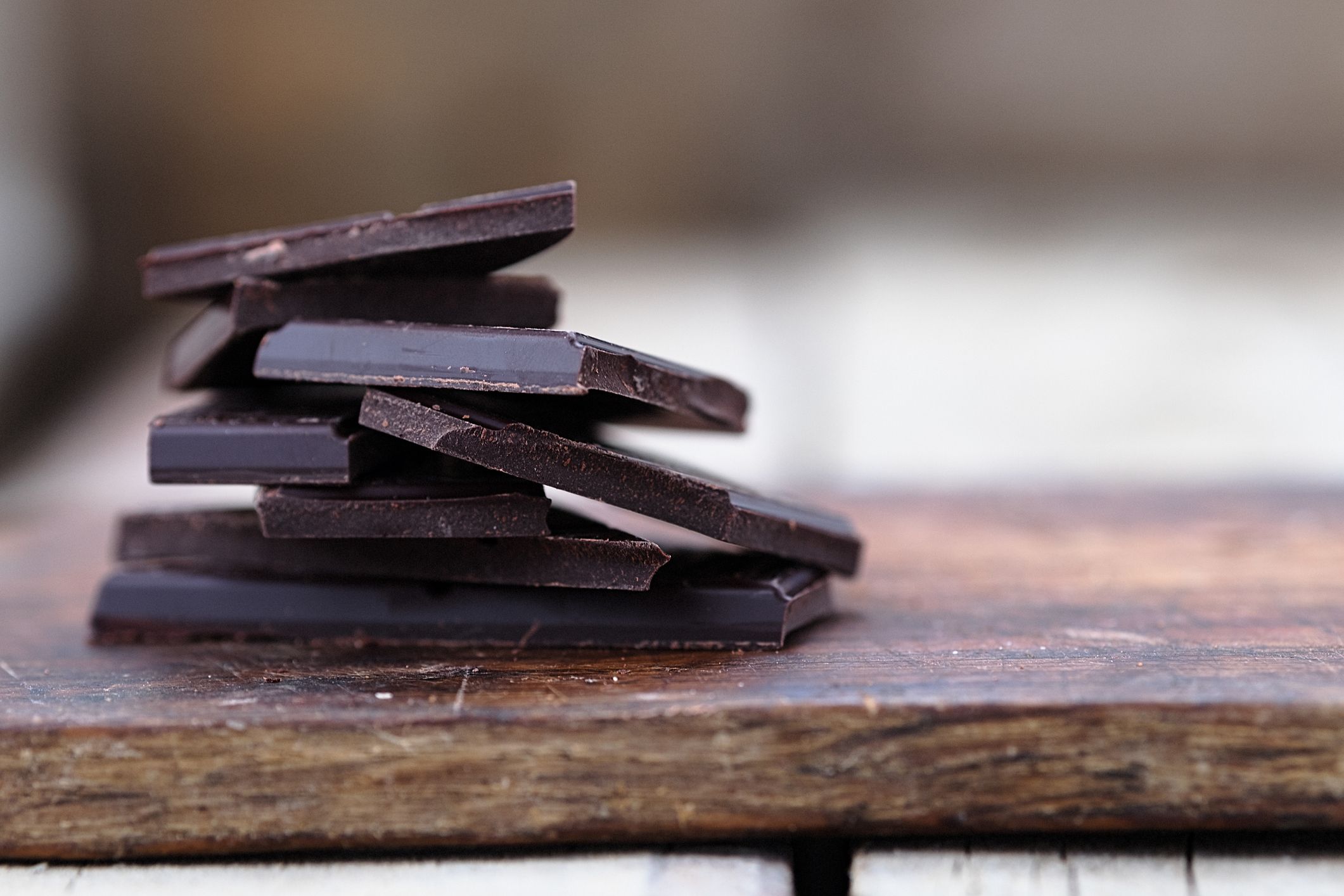 Stack of broken chocolate bar pieces