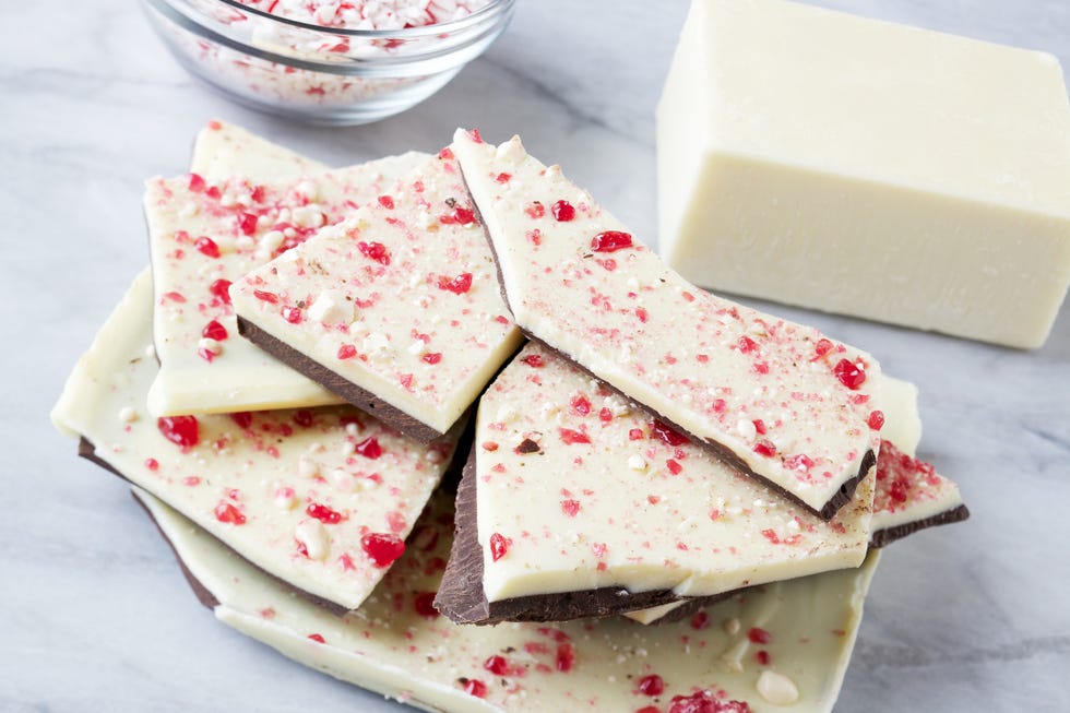 stack of peppermint bark christmas candy