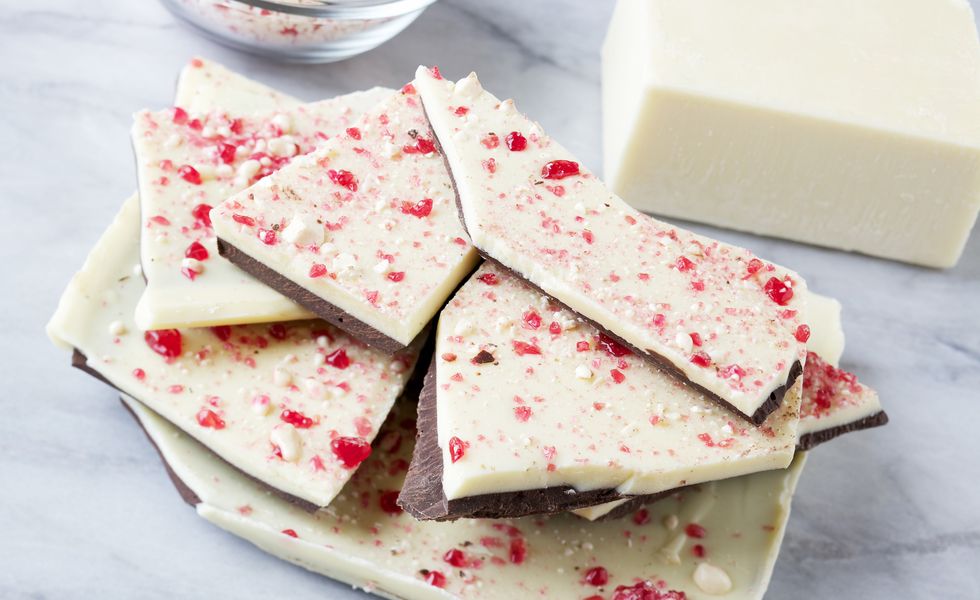 Stack of peppermint bark Christmas candy