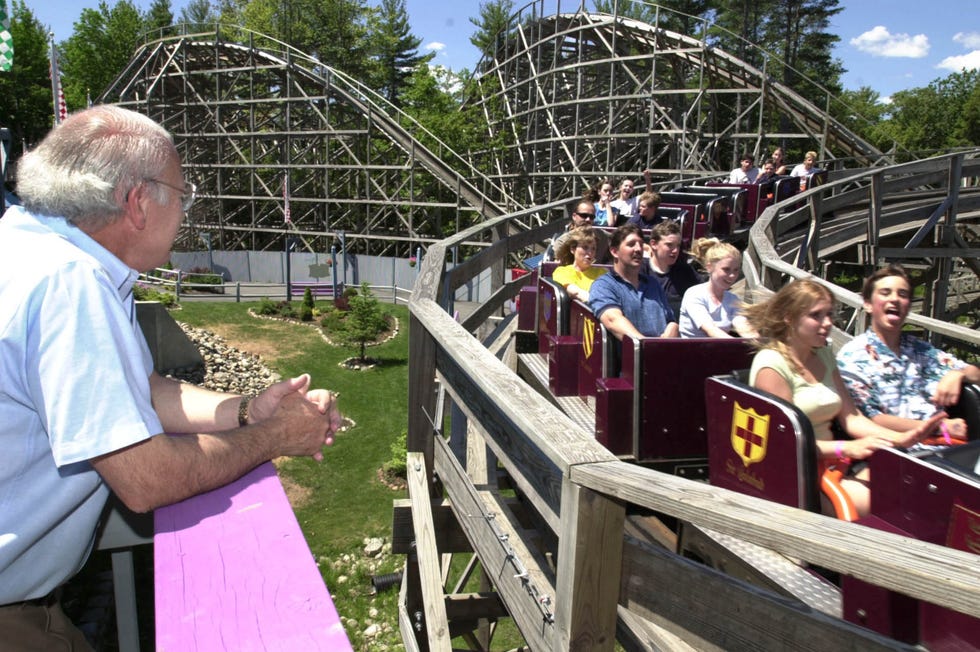 ken cormier, owner of funtown splashtown in saco, enjoys the view of excalibur, a traditonal wooden