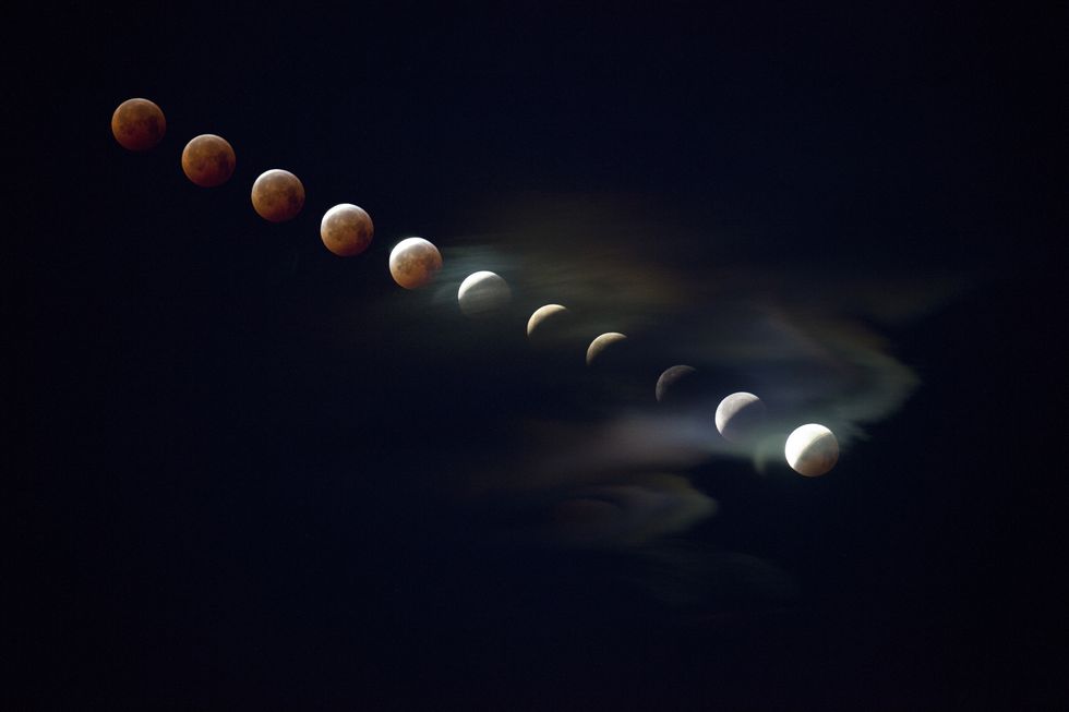 stages of lunar eclipse shot from iceland