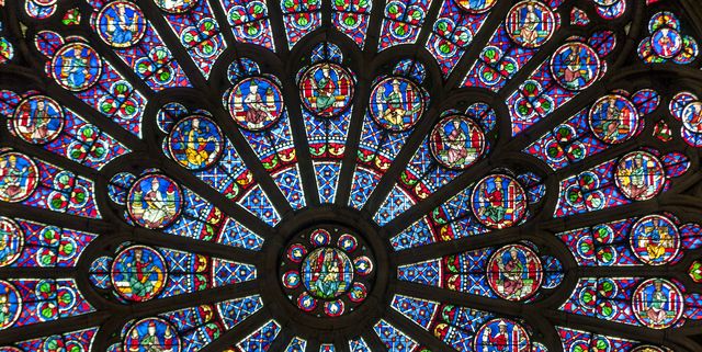 Stained glass, Psychedelic art, Glass, Pattern, Symmetry, Window, Architecture, Art, Place of worship, 