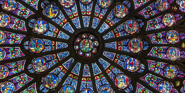 Stained glass, Psychedelic art, Glass, Pattern, Symmetry, Window, Architecture, Art, Place of worship, 