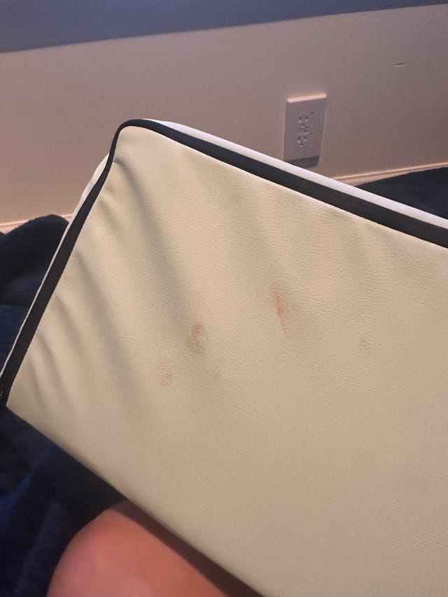orange stains on a light colored play couch