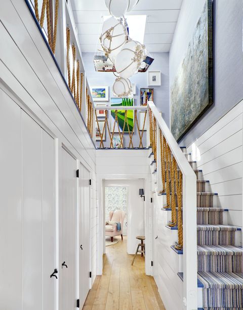 american colonial revival home by interior designer jeffrey alan marks near butterfly beach in montecito, california lindsey adelman runner custom stairwell chandelier, mitchell denburg collection