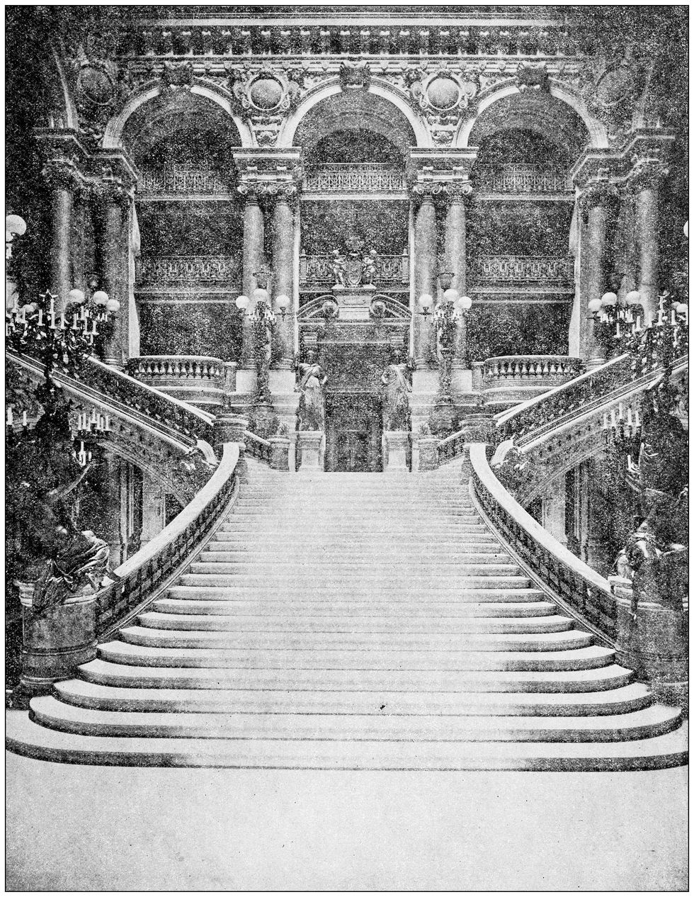 antique photograph stairway of the grand opera house, france