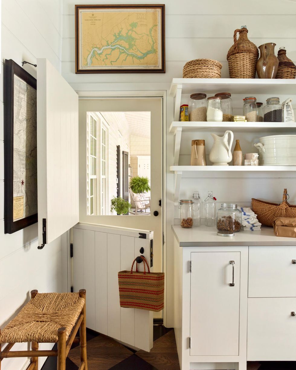 white kitchen with dutch door