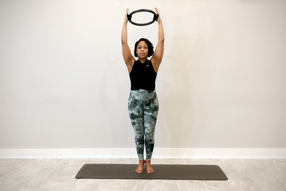 pilates ring exercises, standing releve