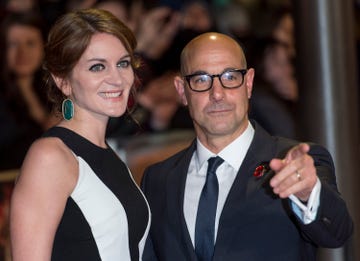 london, england   november 11  felicity blunt and stanley tucci attend the uk premiere of the hunger games catching fire at odeon leicester square on november 11, 2013 in london, england  photo by mark cuthbertuk press via getty images