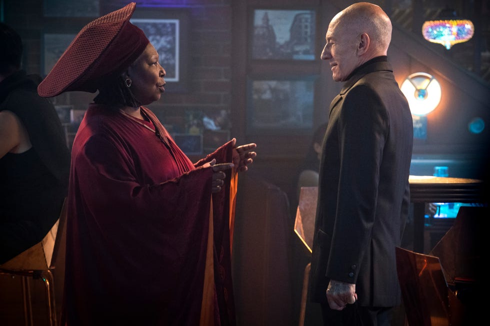 pictured whoopi goldberg as guinan and sir patrick stewart as jean luc picard of the paramount original series star trek picard photo cr nicole wilderparamount ©2022 viacomcbs all rights reserved