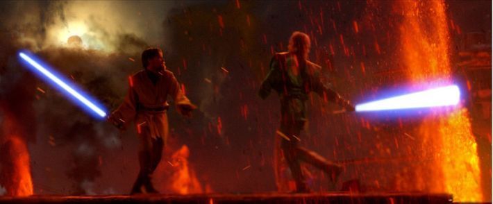 Het lichtzwaardgevecht de climax vanRevenge of the Sith2005 bestond grotendeels uit digitaal gecreerde beelden maar de lava op de achtergrond was echt en afkomstig uit de Etna