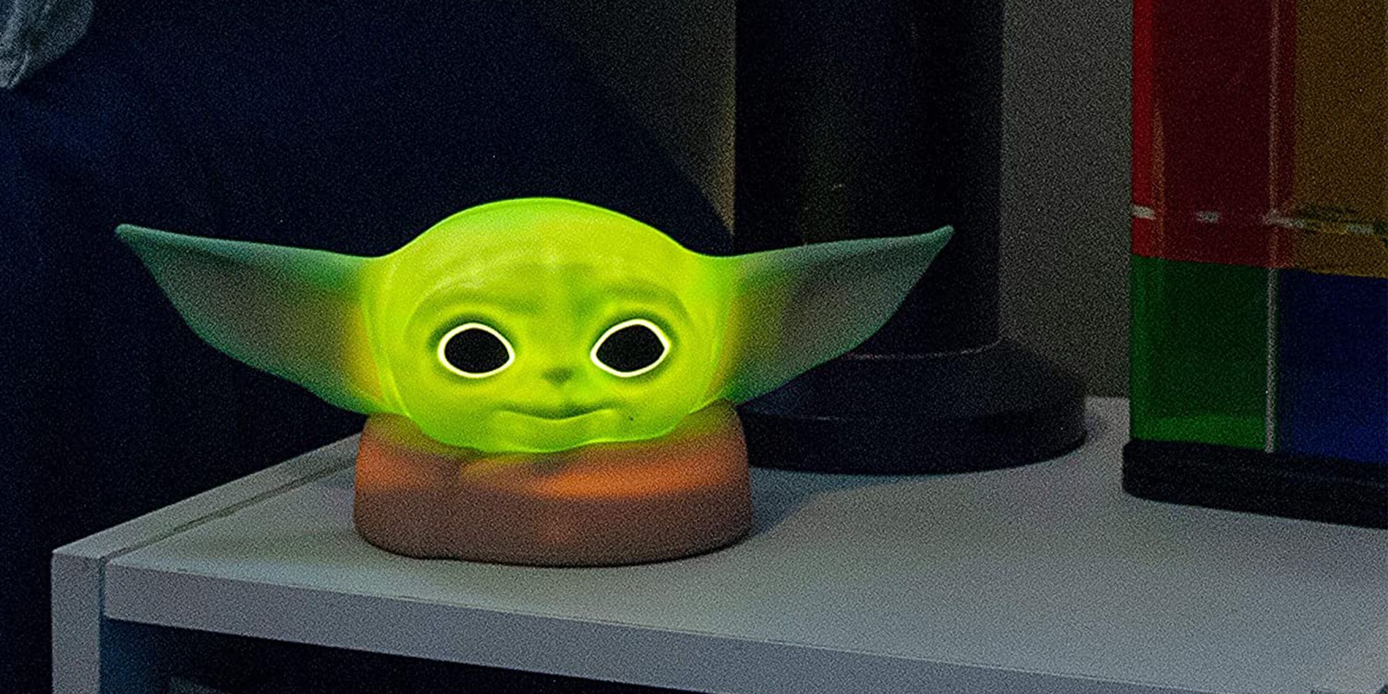 prompthunt: portrait photo of baby yoda wearing sunglasses, blue and yellow  neon lights, dark, highly detailed, 4 k