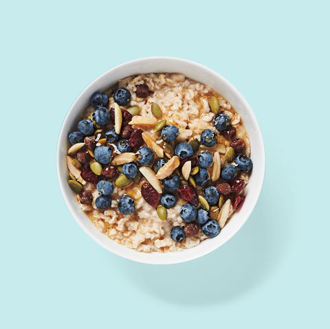 hearty blueberry oatmeal from starbucks on a blue background