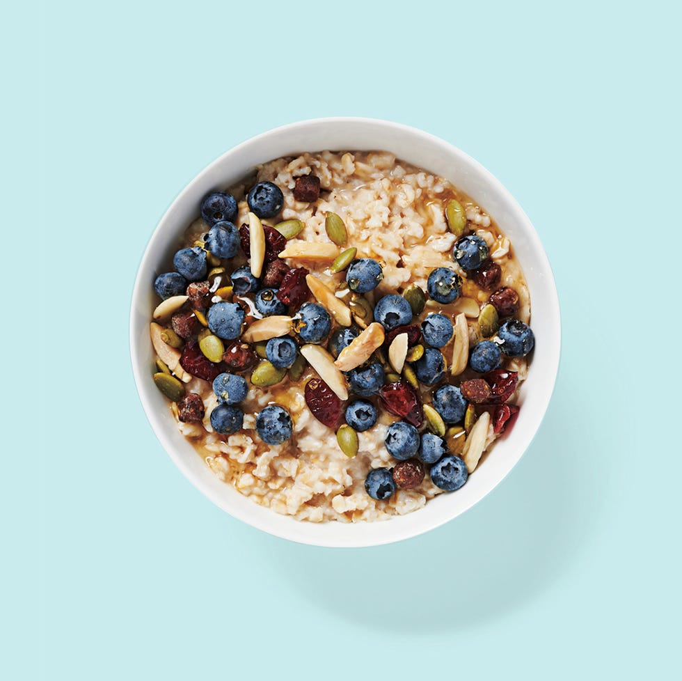 hearty blueberry oatmeal from starbucks on a blue background