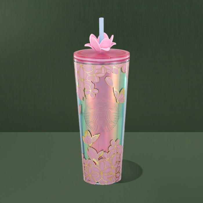 cherry blossom cold cup with straw charm