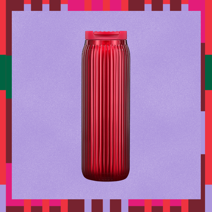 starbucks deep red pleated tumbler