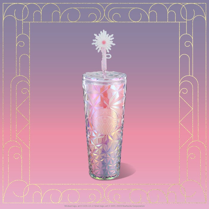 starbucks wicked glinda pink prism cold cup with wand straw topper and keychain