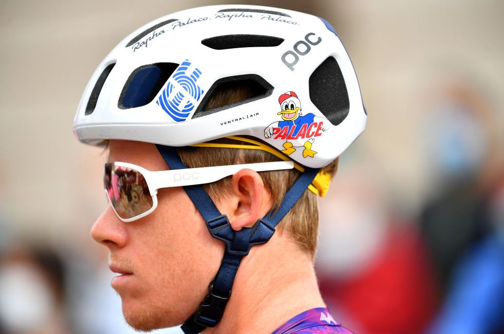 poc ef cycling helmet and sunglasses worn by lawson craddock at the 103rd giro d'italia 2020   stage five