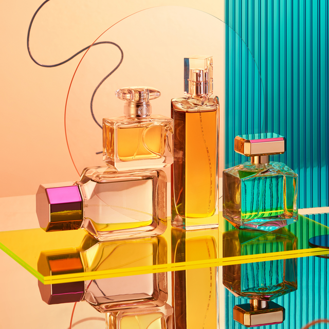 rainbow fragrance and perfume bottles