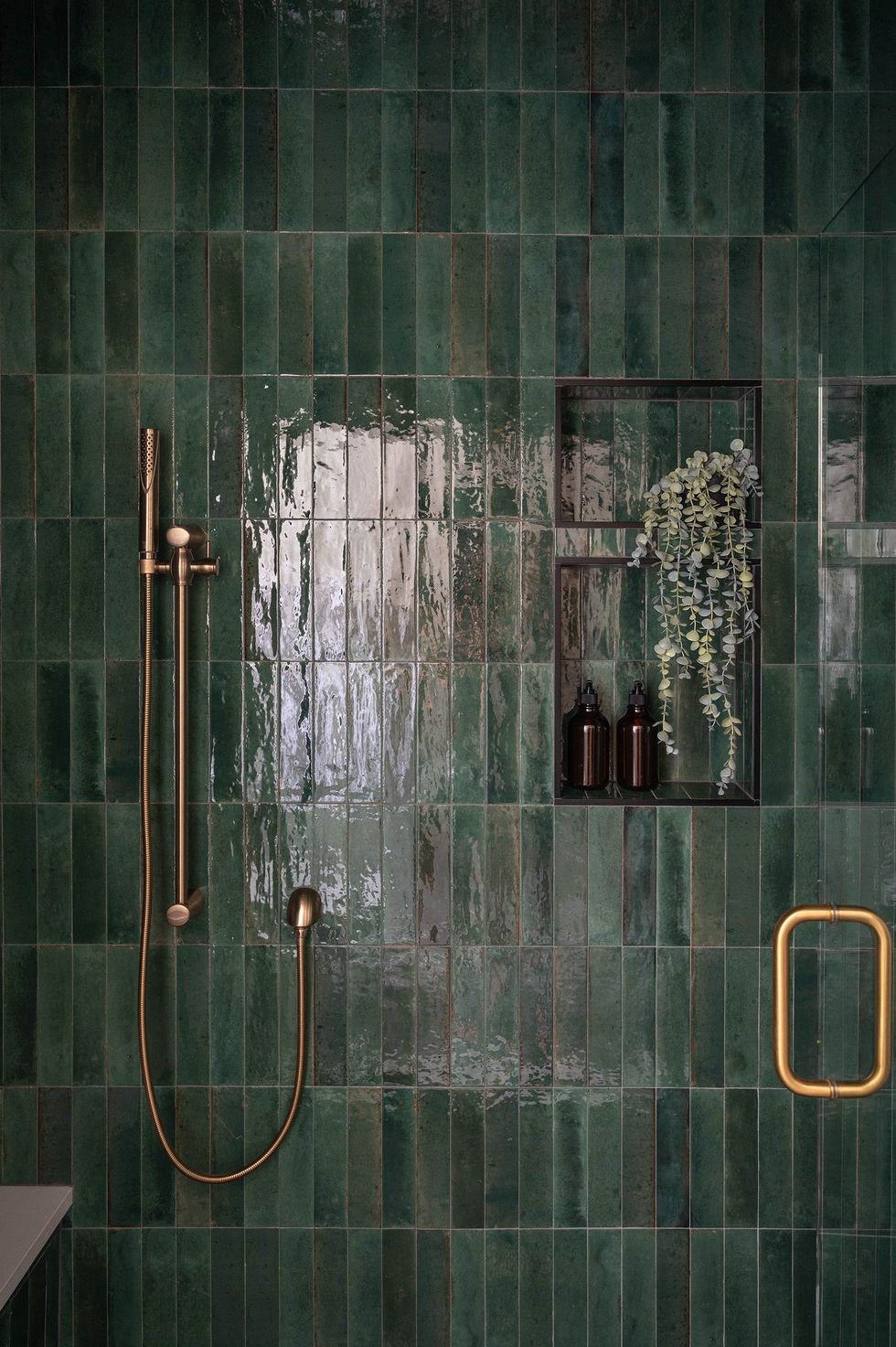 green shower tiles