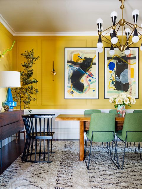 Room, Interior design, Yellow, Furniture, Green, Blue, Turquoise, Property, Ceiling, Living room, 