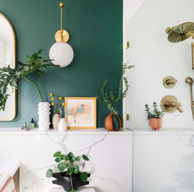 Green, White, Room, Interior design, Houseplant, Bathroom, Design, Material property, Plant, Furniture, 