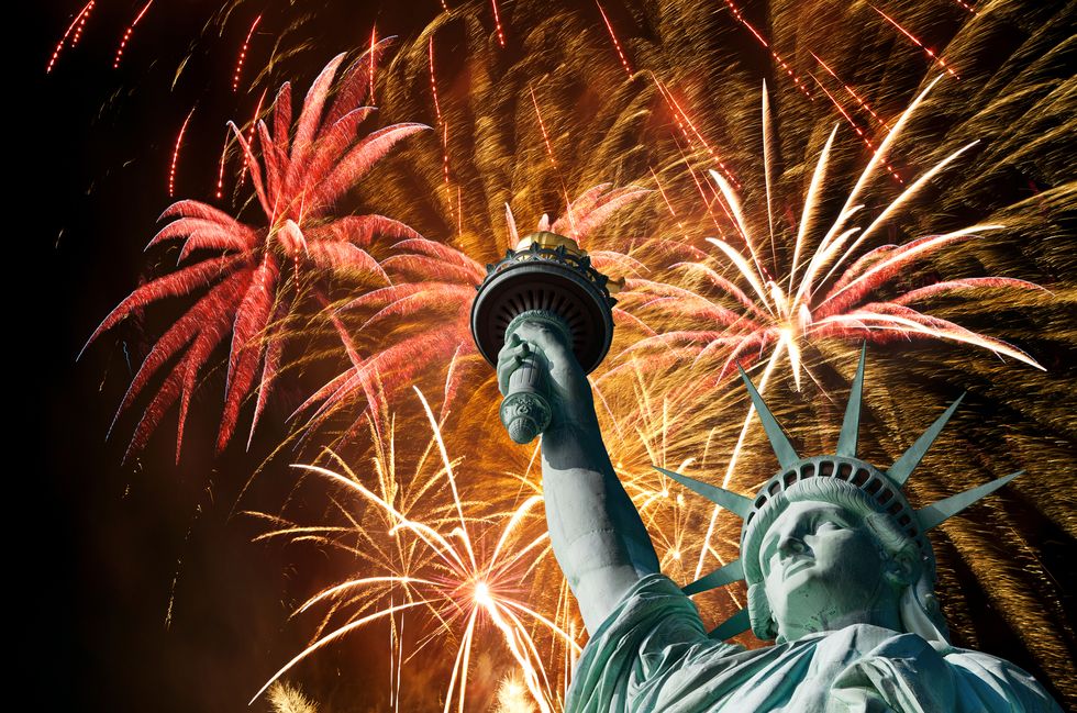 Statue of Liberty and fireworks