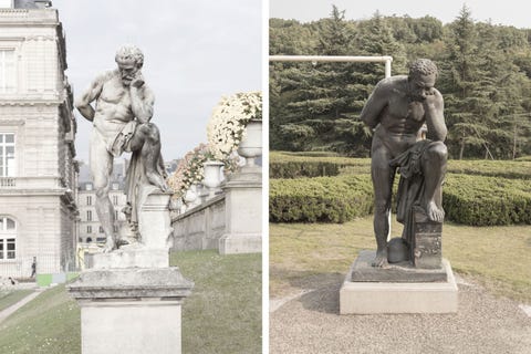 Een marmeren beeld uit Parijs links ziet er in Tianducheng rechts iets anders uit