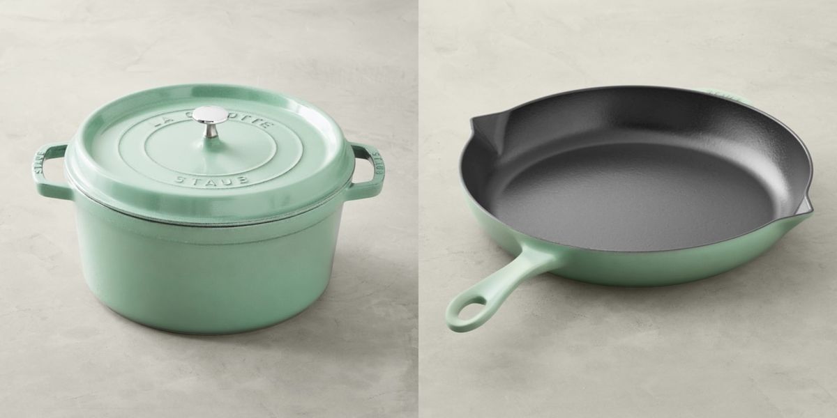 Staub Stackable Cast-Iron Cookware Set in Sage Green