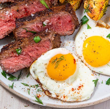 Steak & Eggs steak eggs on a plate with potatoes